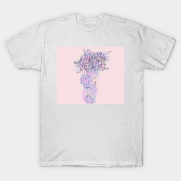 watercolor girl holding flowers T-Shirt by breerawls